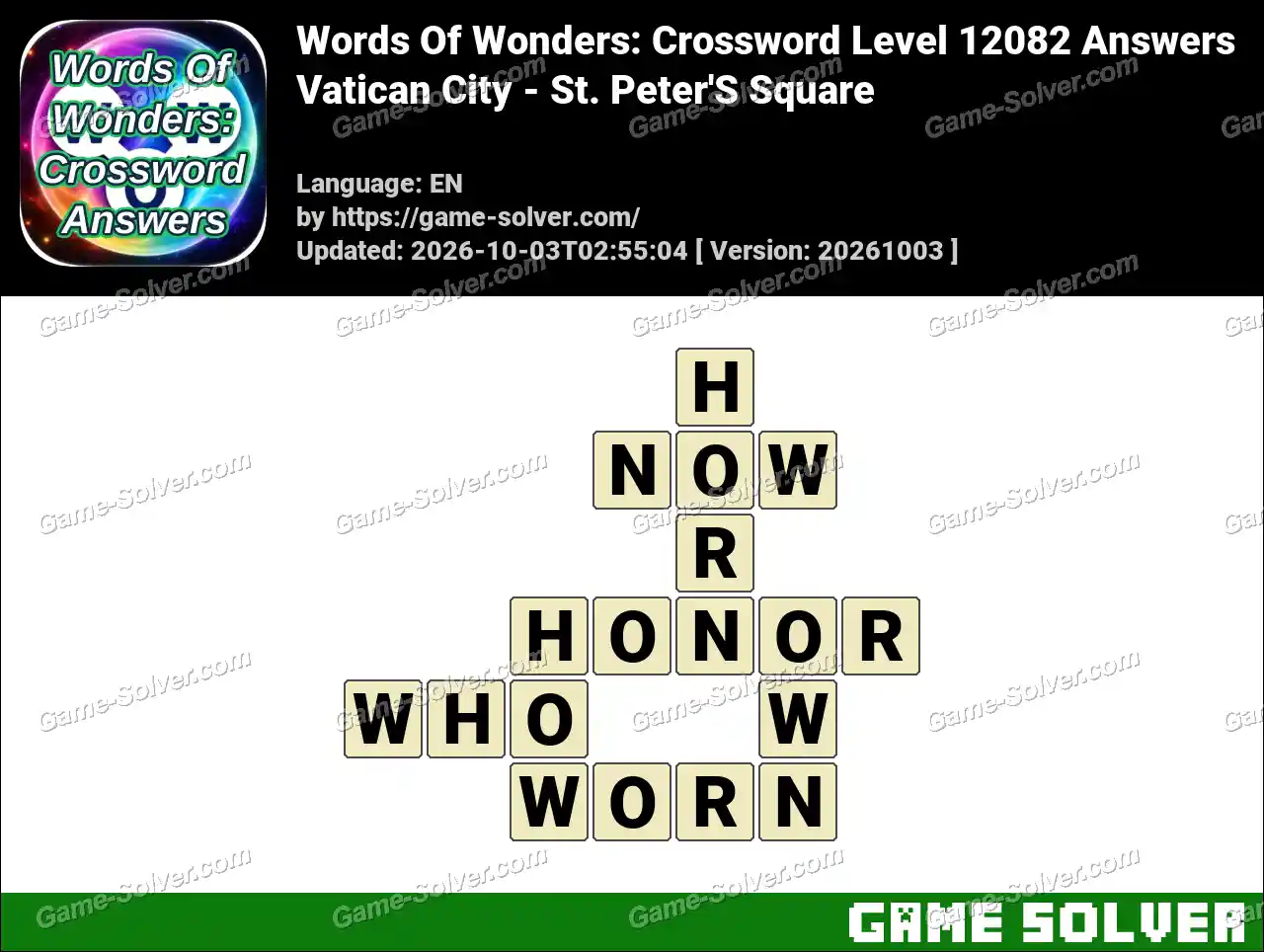 Words Of Wonders: Crossword Level 12082 Answers – Vatican City – St. Peter’S Square